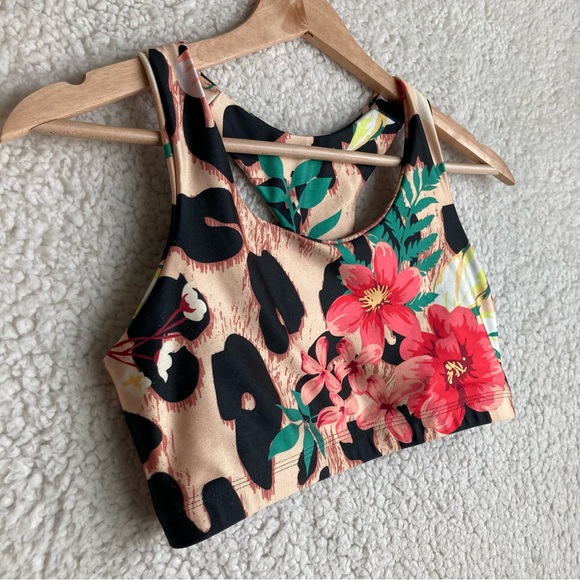 Pineapple Women's animal print floral sports bra, Sz S - Picture 4 of 12